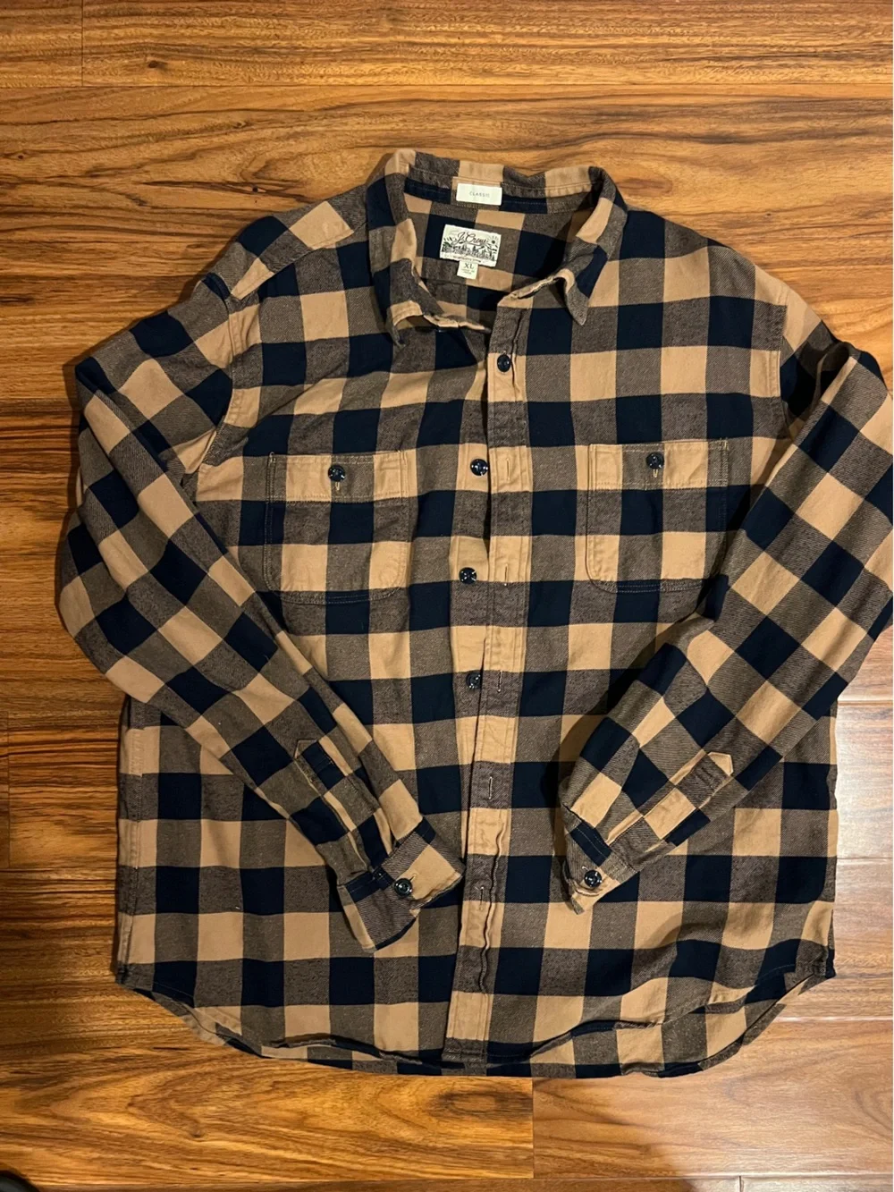J. Crew Men's Navy and Tan Buffalo Check Button-Down Shirt